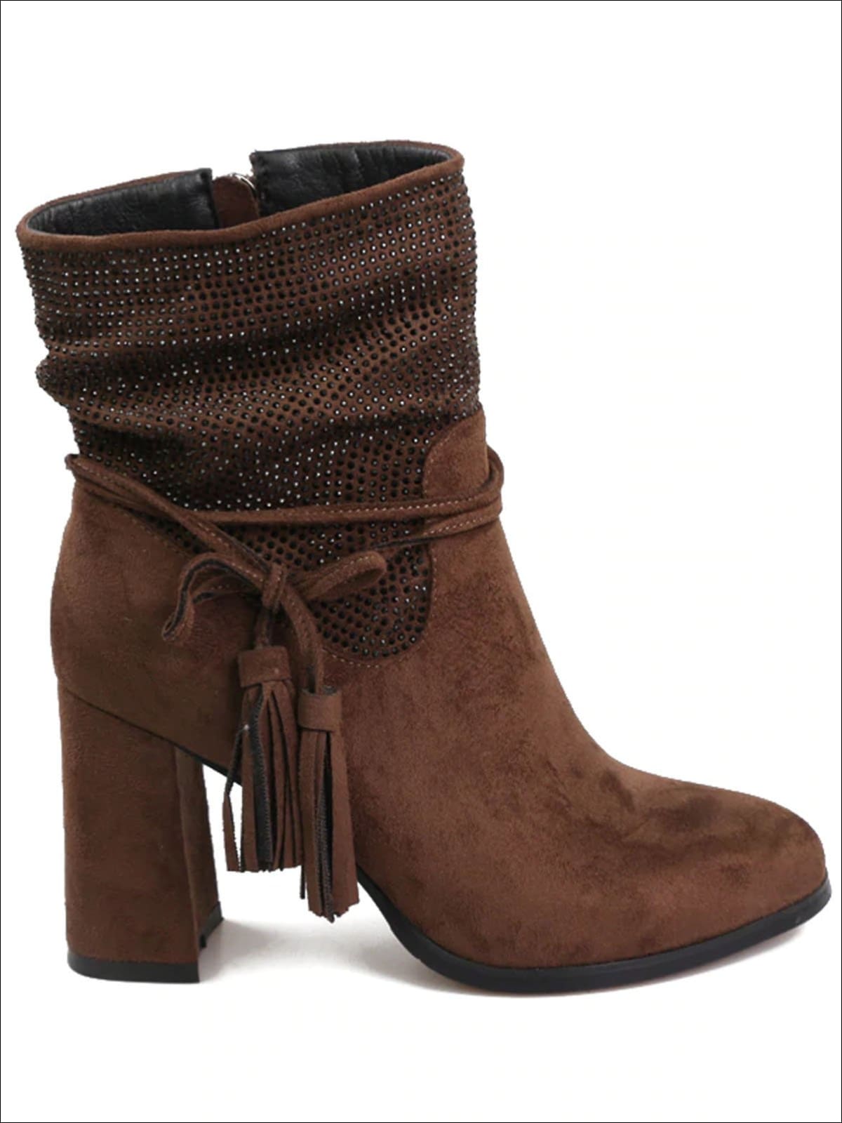 Womens Trendy Winter Block Heel Tassel Boots - Womens Boots