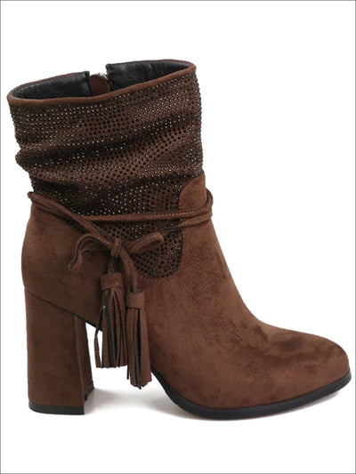Womens Trendy Winter Block Heel Tassel Boots - Womens Boots
