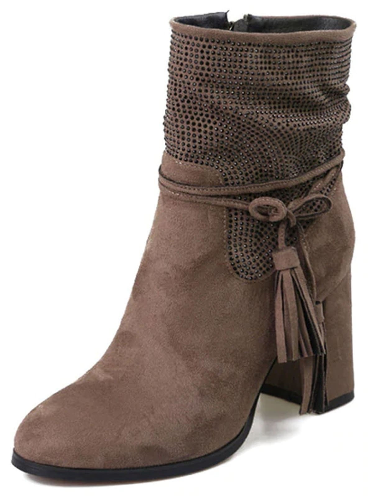 Womens Trendy Winter Block Heel Tassel Boots - Beige / 6 - Womens Boots