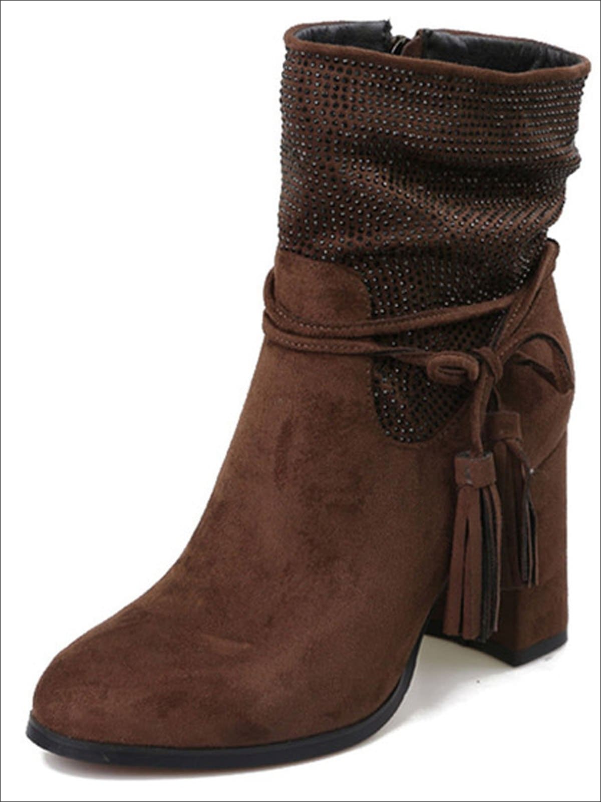 Womens Trendy Winter Block Heel Tassel Boots - Brown / 6 - Womens Boots