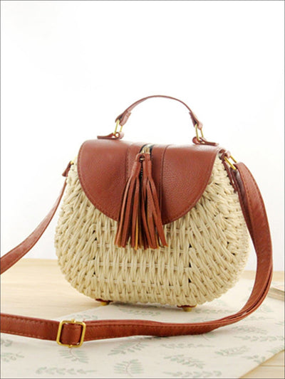 Womens Trendy Woven Bohemian Chic Messenger Bag - Beige - Womens Accessories