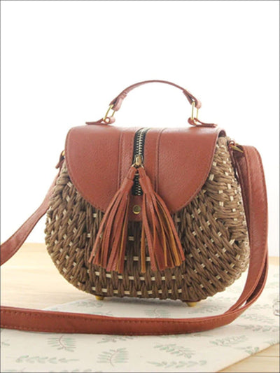 Womens Trendy Woven Bohemian Chic Messenger Bag - Brown - Womens Accessories