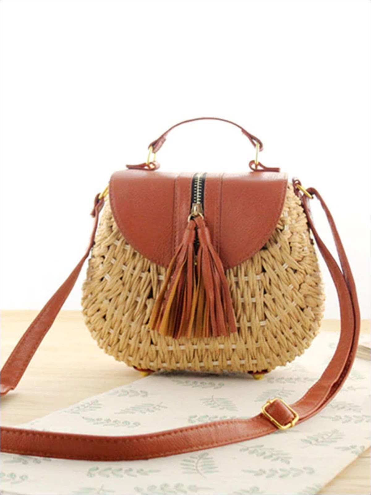 Womens Trendy Woven Bohemian Chic Messenger Bag - Tan - Womens Accessories