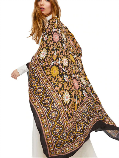 Womens Vintage Floral Chiffon Loose Kimono - Womens Outerwear