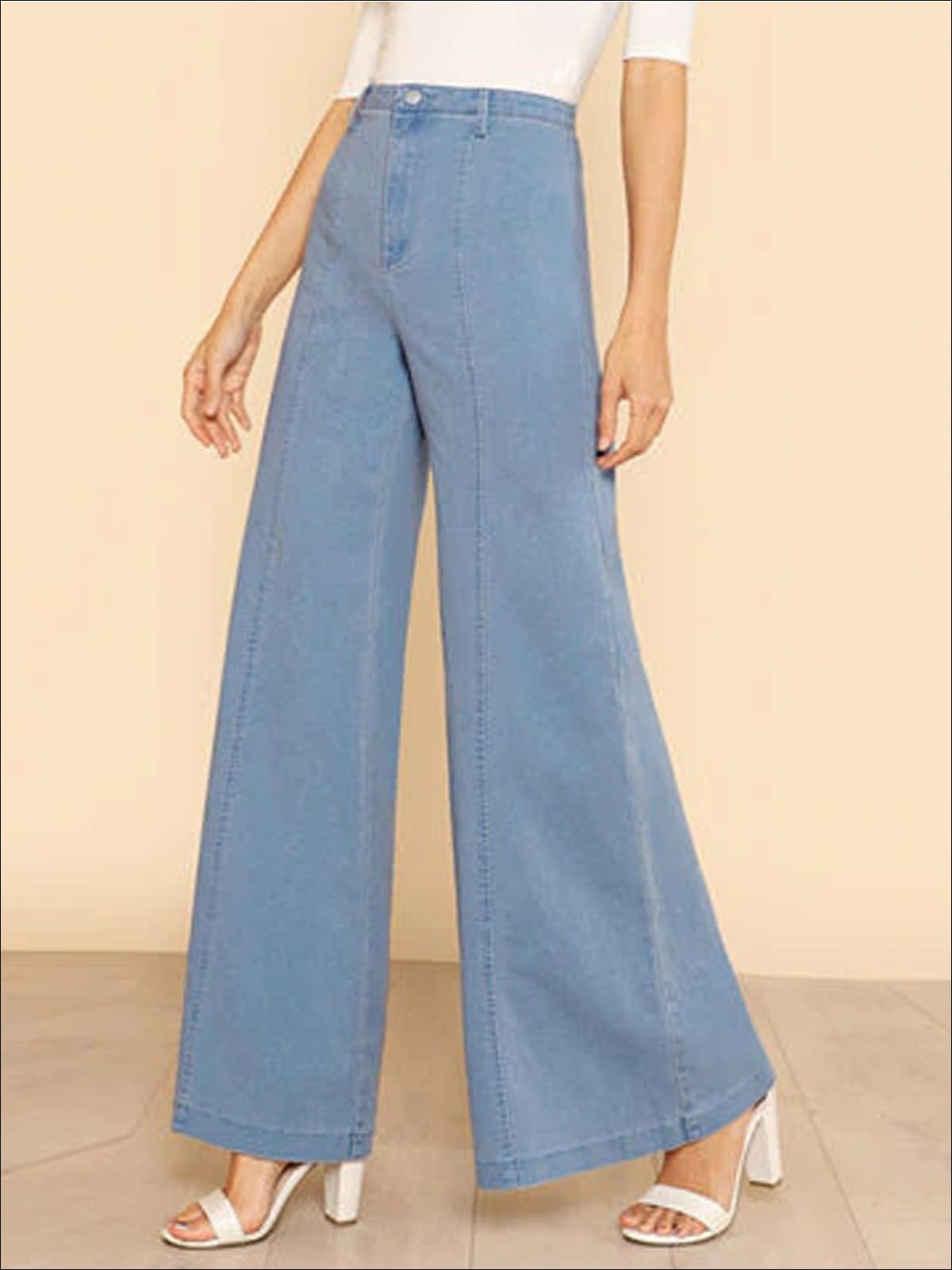 Womens Vintage Wide Leg High Waist Pants - Blue / XS - Womens Bottoms