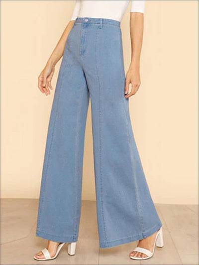 Womens Vintage Wide Leg High Waist Pants - Blue / XS - Womens Bottoms