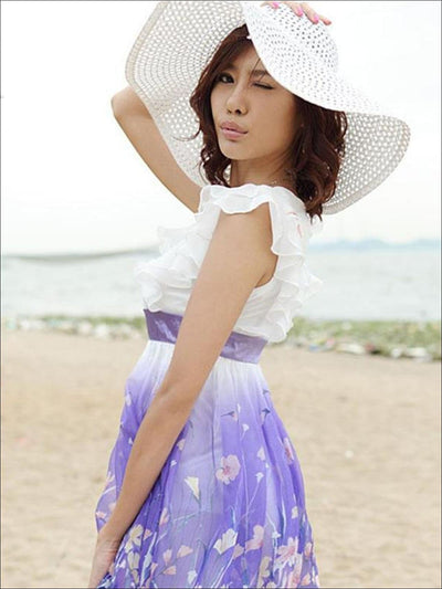 Womens Wide Brim Straw Hat With Leopard Print Ribbon - Womens Accessories