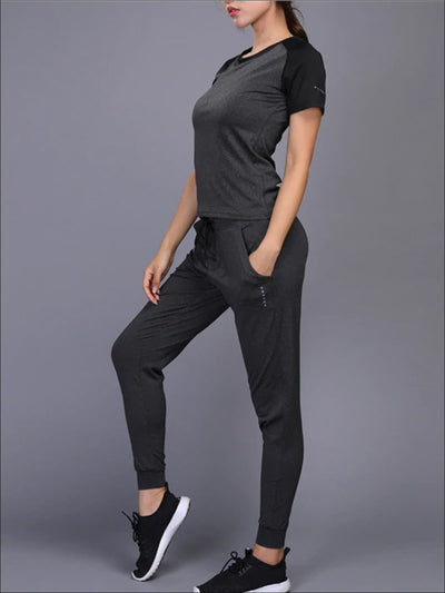 Womens Workout Top & Jogger Pants Set - Womens Activewear