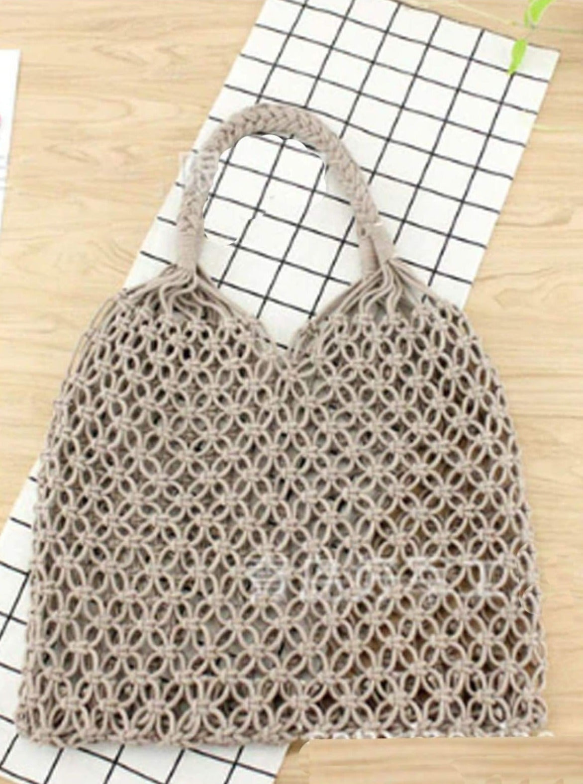 Womens Woven Hollow Out Handbag - gray - Womens Accessories