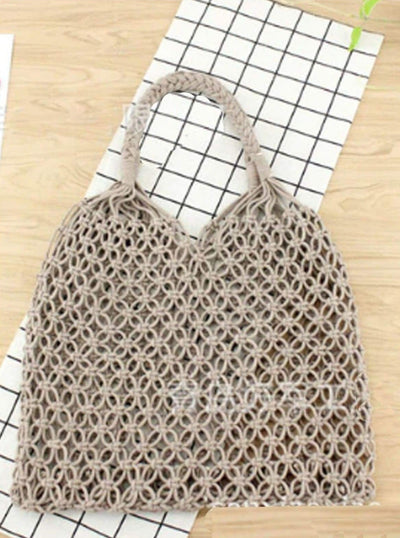 Womens Woven Hollow Out Handbag - gray - Womens Accessories