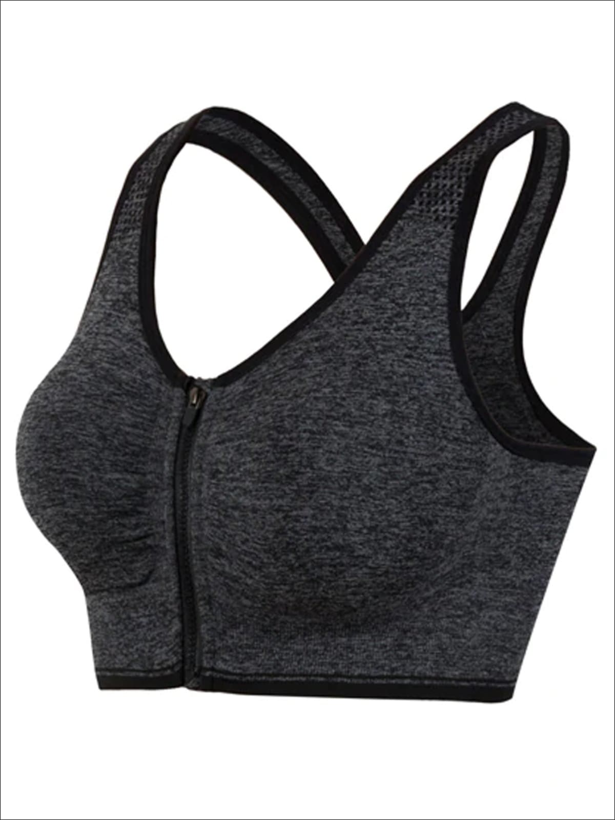 Womens Zip Up Sports Bra - Dark Grey / S - Womens Sports Bra