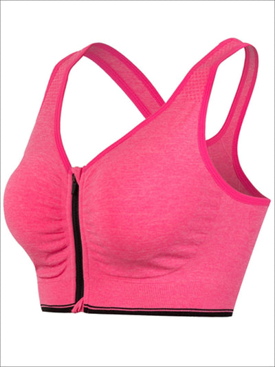 Womens Zip Up Sports Bra - Pink / S - Womens Sports Bra